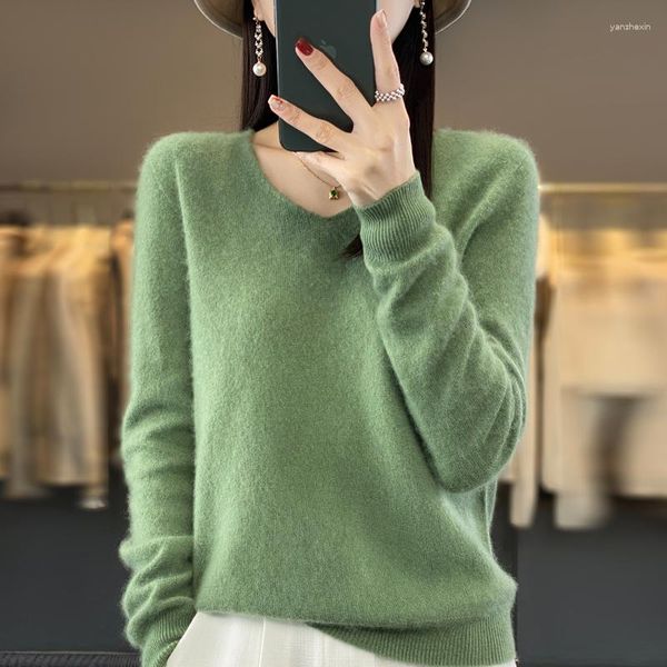 Suéter feminino de malha suéter caxemira lã merino com decote em v moda pulôver 2023 inverno outono jumper roupas top feminino