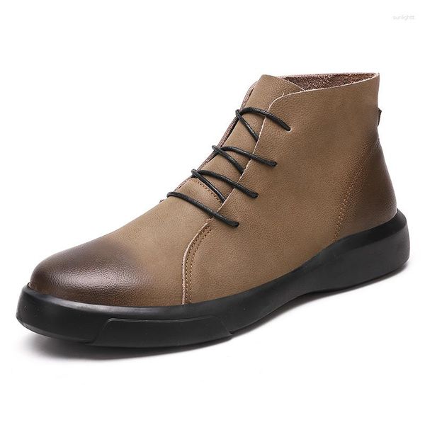 Kleidschuhe, große Herren-Leder, modisch, dickbesohlt, lässig, echte High-Top-Reitstiefel für Damen