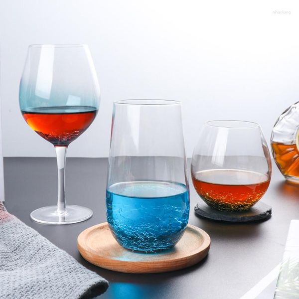 Copos de vinho gelo crack vidro ombre transparente criativo copo de bebida de alta qualidade sem chumbo suco de leite vermelho drinkware 550ml