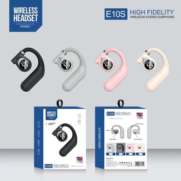 Fones de ouvido portáteis sem fio com gancho para negócios, fones de ouvido Bluetooth 5.0 com display digital, chamada de celular estéreo, fones de ouvido esportivos universais E10S
