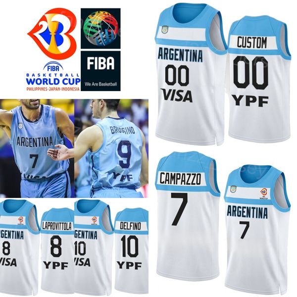 Stampa Coppa del Mondo 2023 Argentina Pallacanestro 8 Maglia Nicolas Laprovittola 12 Marcos DELIA 2 Maximo Fjellerup 9 Nicolas Brussino 10 Carlos Delfino Blu Bianco Sport