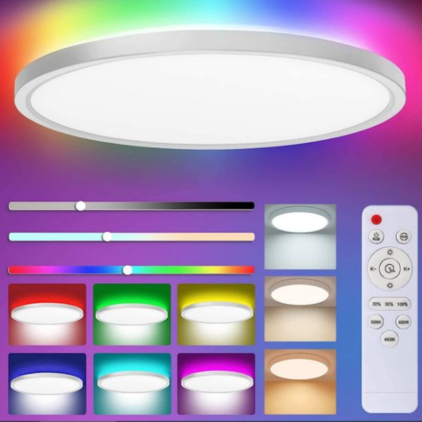 Estilo RGB Teto Lâmpada Decoração de sala LED 24W 90-240V RGB Excedente Aplicativo Controle de voz Alexa Google Smart Lamp for Home