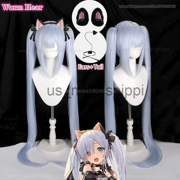 Cosplay perucas de alta qualidade 110cm longo hms janus peruca jogo azur lane cosplay peruca luz azul peruca resistente ao calor cabelo halloween perucas livre peruca boné x0901