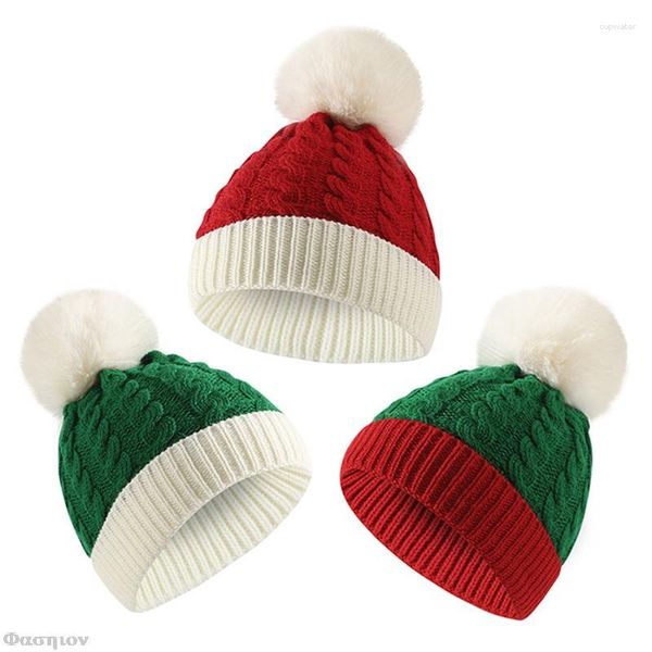 Berets Winter Weihnachten Hut Pelz Pom Poms Dicke Kappen Für Kinder Gestrickte Baumwolle Beanies Santa Claus Warme Kappe Weihnachten Jahr geschenke Festival