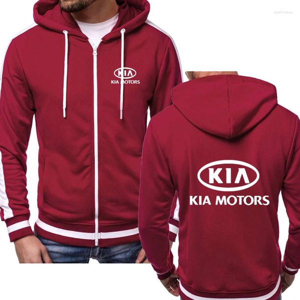 Jaquetas masculinas primavera outono zíper jaqueta com capuz outwear masculino casual streetwear kia motores logotipo impressão de alta qualidade homem casaco