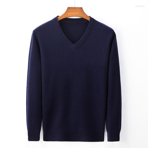 Maglioni da uomo Pullover di lana di grado superiore 2023 Autunno e inverno Uomo Business Casual Classico tinta unita con scollo a V lavorato a maglia