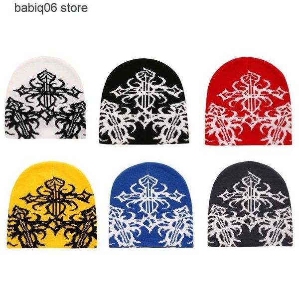 Beanie/Kafatası Kapakları Hip Hop Unisex Beanie Hat Y2K Kızlar Harajuku Style Fotoğraf Props Sonbahar ve Kış için Çok Yönlü Cobbweb Desen Şapkası T230731