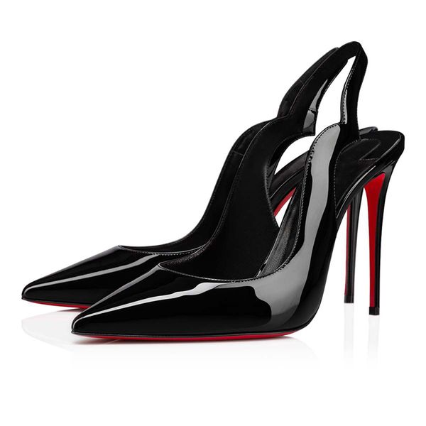 Роскошные женские сандалии насосы горячая птенца стропа 100 мм высотой каблуки Италия Классик заостренные пальцы с черной красной патентной кожа