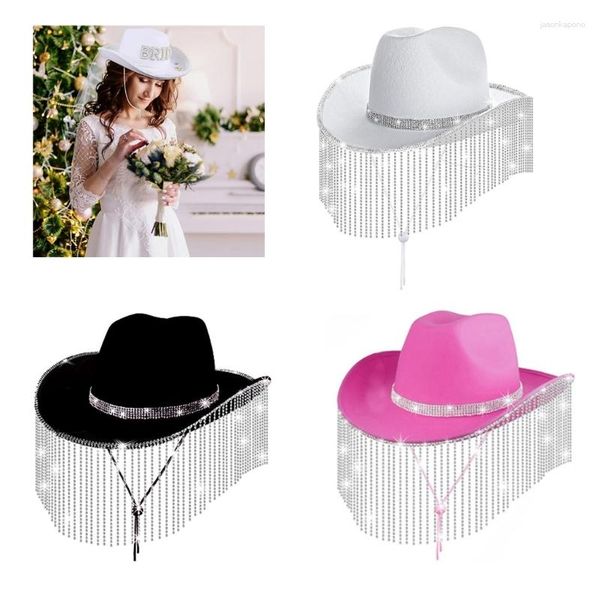 Berets Cowboy Hat с Cowgirl Bandanas и солнцезащитными очками модные широкие кисточки для свадебных музыкальных фестивалей