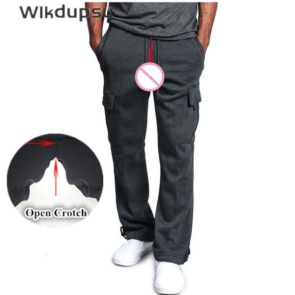 Мужские брюки сексуальные невидимые двойные молнии открытые промежностные брюки.