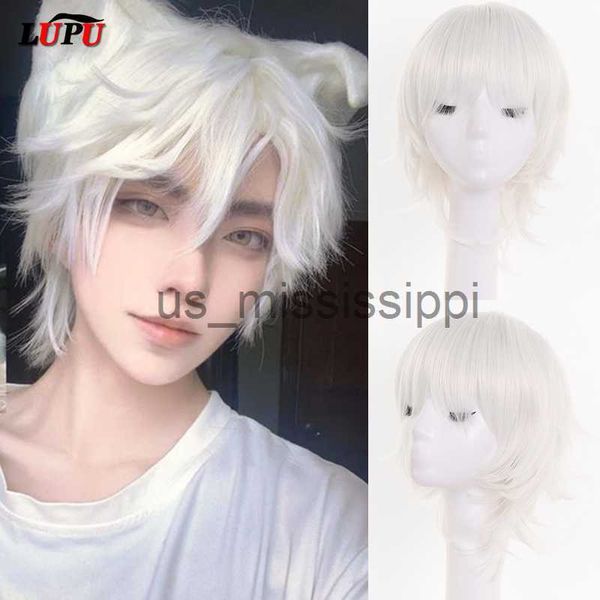 Parrucche Cosplay LUPU Parrucca sintetica per cosplay anime Parrucca corta diritta da uomo con frangia Parrucche di Halloween di Natale per ragazzo Fibra resistente al calore x0901