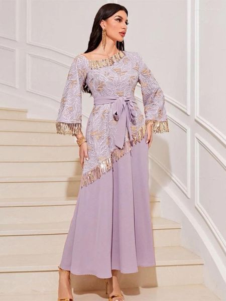 Abbigliamento etnico Eid Paillettes Caftano Jalabiya Abaya musulmano Abito da festa per le donne Abaya arabo con lacci Abiti lunghi Abito donna Ramadan Abiti