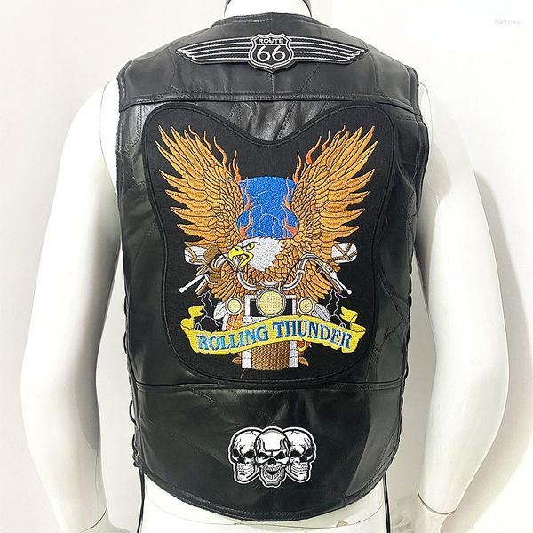 Herrenwesten Herren Lederweste Mode Patch Stickerei Lässige Streetwear Weste Lokomotive Motorradjacke MotoBiker Punk