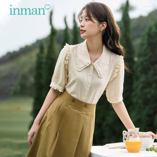 Blusas femininas inman camisas femininas 2023 primavera manga curta gola boneca blusa solta jacquard textura tecido estilo francês elegante topos