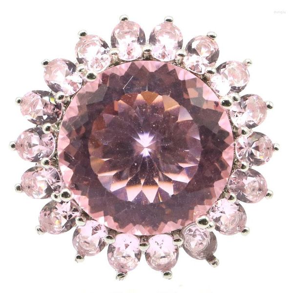 Anelli a grappolo 30x30mm Altamente raccomandato con pietra preziosa ovale Kunzite rosa per matrimonio da donna in argento