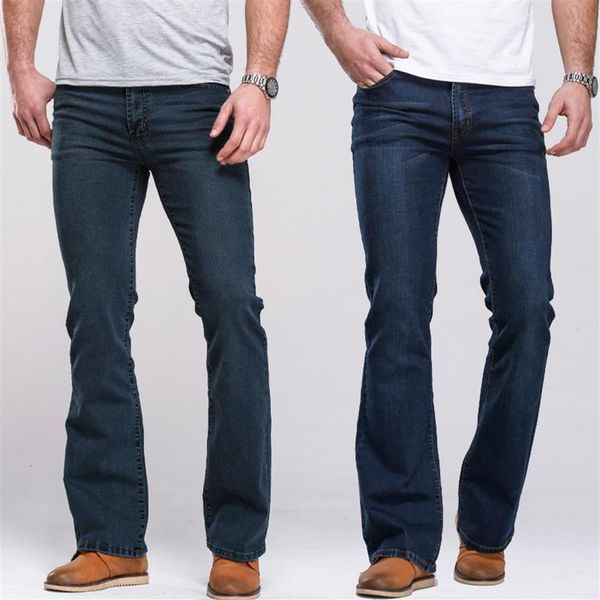 Jeans da uomo Taglio a stivale da uomo leggermente svasato vestibilità slim blu nero designer classico denim elasticizzato maschile269I