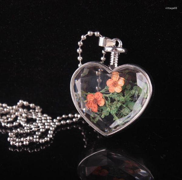 Colares de pingente moda flores secas colar de vidro como coração garrafa flutuante medalhão jóias secas para mulheres