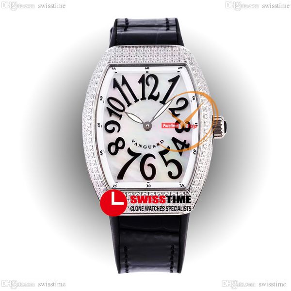 ABF V32 Vanguard Renk Rüyası İsviçre Kuvars Kronograflı Bayanlar Women Diamonds Case Mop Dolayı Büyük Siyah Deri Kauçuk Süper Edition Lady Swisstime E5