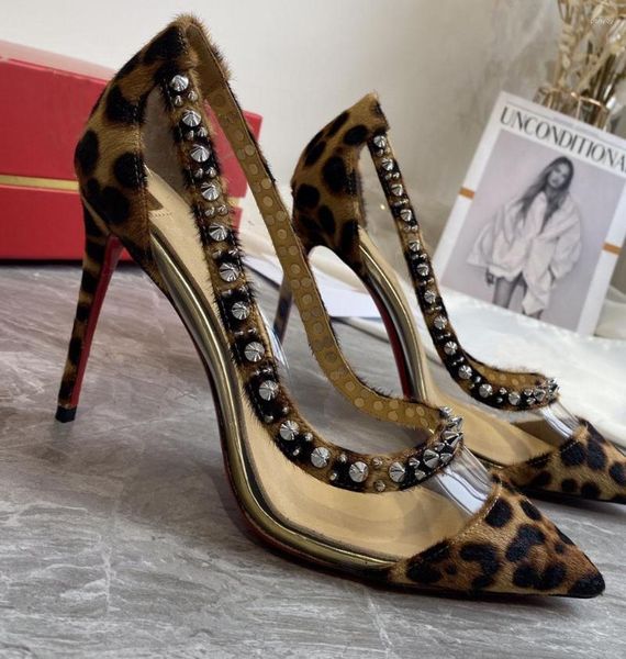 Сандалии Desinger Leopard Print Print High Heels Women Sexy Fashion Crystal Clear Pvc Atrestone Banquet 2023 Женские насосы