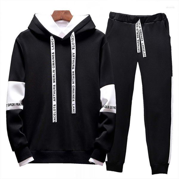 Hoodies masculinos 2023 outono mais velo emendado terno masculino pulôver roupas esportivas casuais conjuntos de moda