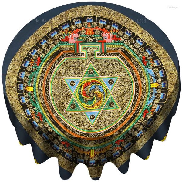 Tovaglia Sitsang Preghiera Bandiera Energia Spirituale Doppio Dorje Mantra Dharma Chakra Mandala Tovaglia d'Arte Esotica India di Ho Me Lili Decor