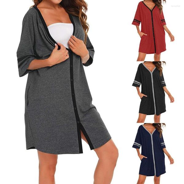 Mulheres sleepwear witbuy mulheres camisola com botão sólido mini robes primavera loungewear maternidade roupão pijama noite veste para