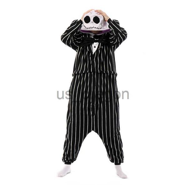 Home Roupas Halloween Onesie Stripe Skeleton Kigurumi Pijama Adulto OnePiece Pijama Cartoon Macacão Pijamas Anime Cosplay Traje XXL X0902
