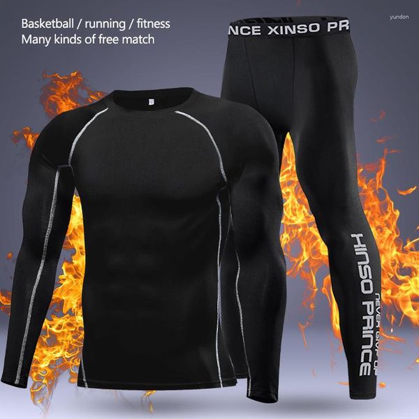 Lauf-Sets, Fitness-Bekleidung, Winter-Fleece-Strumpfhose, Herren-Trainingsanzug, Training, Stretch, Sport, Thermo-Unterwäsche, schnell trocknender Bottoming-Anzug