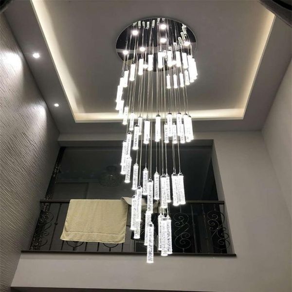 Lâmpada lustre luz para escadas de entrada teto alto pendurado espiral longo lâmpadas escada cristal lustre pendurado luzes2413