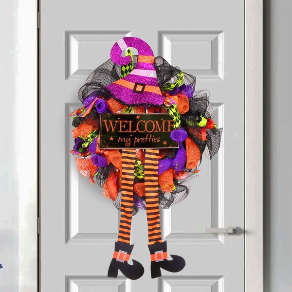 Halloween-Kranz, Haustür-Hängekranz für Party-Dekoration, Willkommens-Hexenkreis-Kranz, 50,8 cm breit x 76,2 cm hoch