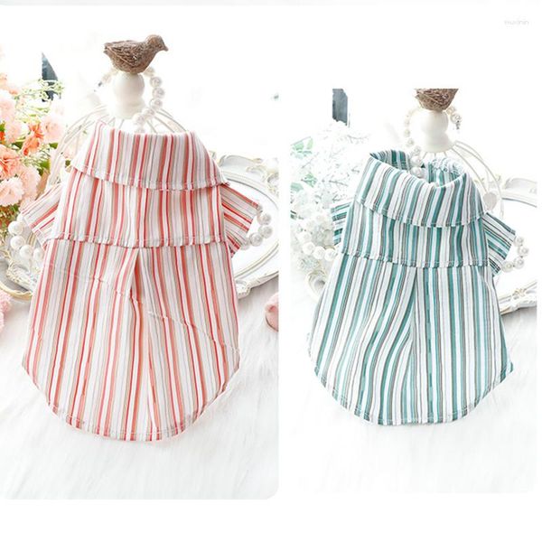 Vestuário para cães listrado roupas camisa impressão roupas para animais de estimação moda casual cães fino princesa traje bichon verde primavera verão atacado