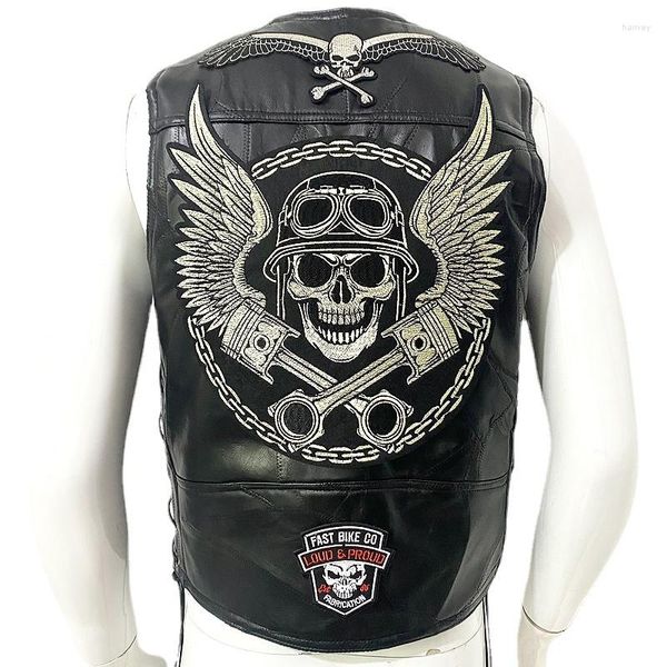 Coletes masculinos moto colete de couro remendo motocicleta sem mangas jaqueta motobiker colete locomotiva clube punk veste