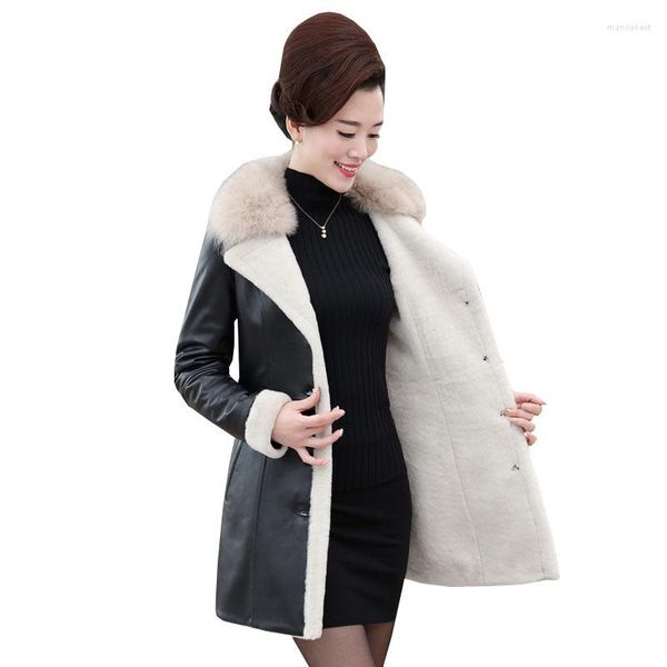 Trench da donna Ucraina Inverno Giacca da donna in cotone 2023 Cappotto in pelle con collo in pelliccia caricato madre di mezza età Casual Plus Size Ladies