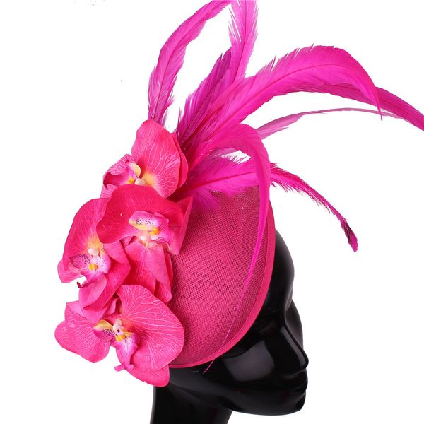 Cappelli a tesa larga Secchiello Fascinators da donna eleganti Derby giallo Fiore di modisteria per Lady Sinamay Church Big Fedora Cappello per abiti da festa di nozze 230831