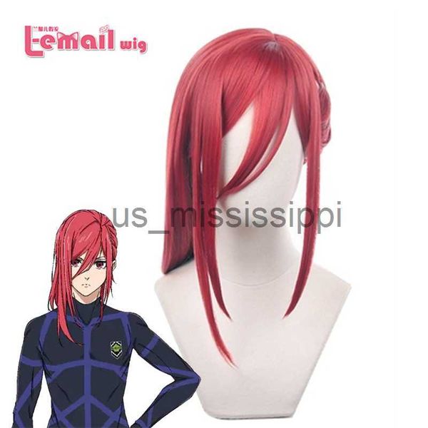 Cosplay Perücken Lemail Perücke Kunsthaar Anime BLUE LOCK Chigiri Hyoma Cosplay Perücke Weinrot 45 cm Geflochtener Stil Cosplay Perücke Hitzebeständige Perücken x0901