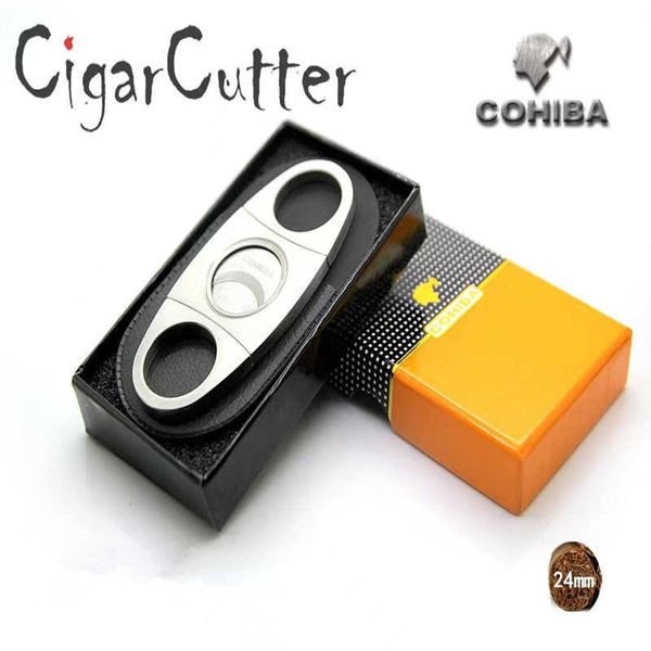 Cohiba tesoura de charuto cortador de cigarro duplo afiado aço inoxidável portátil acessórios cubanos presente masculino a9m0