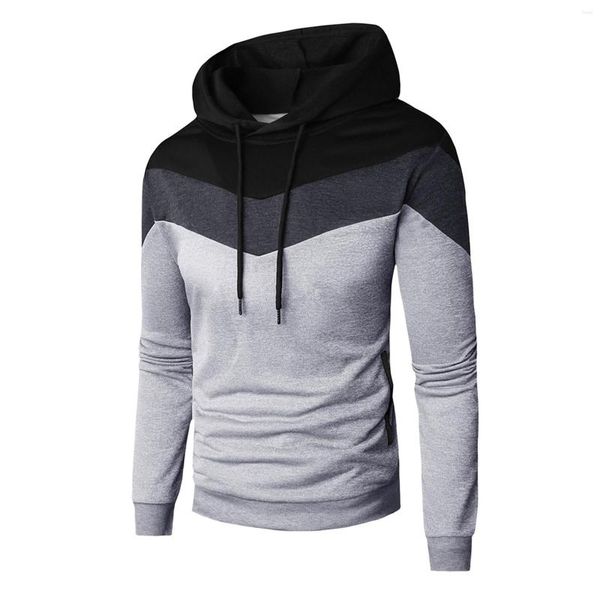 Hoodies masculinos moletom vestido outono e inverno suéteres costura superior cor manga comprida casaco macio casual com capuz emenda moda hu12