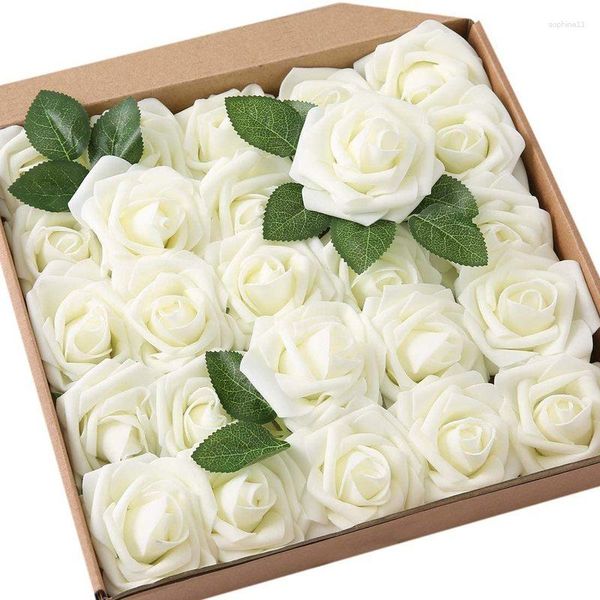 Flores decorativas 50 peças de espuma artificial rosas falsas vintage buquês diy para casamento chá de noiva banquete decoração de festa