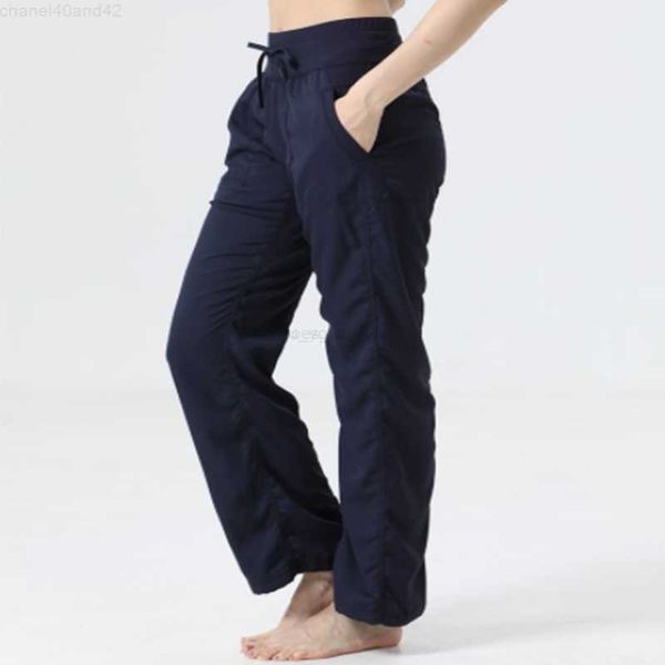 LL Yoga Damen-Yoga-Fitnessstudio, lockere Hose in voller Länge, Hose mit weitem Bein, Workout, Laufen, Damen-Übungshose, 4-Wege-Stretch-Caprihose mit Taschen, für Damen, Sportbekleidung, Fitness