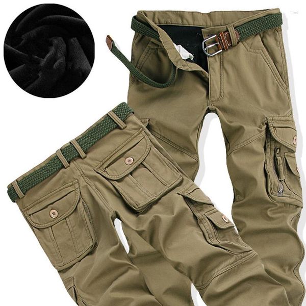 Männer Hosen Winter Dicke Warme Cargo Casual Fleece Taschen Pelz Hosen Mode Lose Baggy Jogger Arbeiter Männlich Plus Größe 40