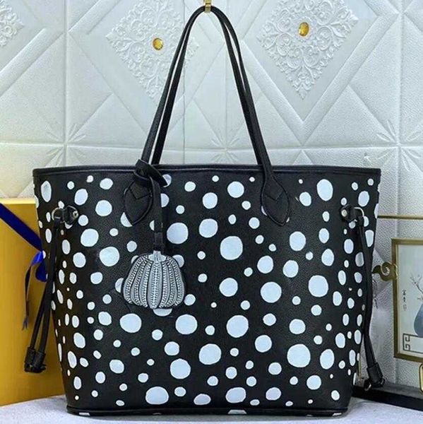 MT Totes YK Never Shopping Bag Designer Polka Dots MM Tote Donna Yayoi Kusama Borsa composita Con custodia con zip Borse a tracolla in pelle