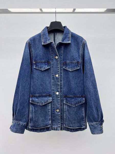 Damen Trenchcoats Frühherbst 2023 Mode Vielseitiger Denim-Mantel im Militärstil mit Taillenwickel