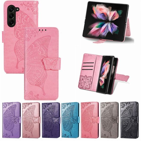 Custodia per telefono a portafoglio in pelle Fold5 con design a farfalla per Samsung Galaxy Z Fold 3 Fold2 Fold 5 Flower Pattern Custodia pieghevole magnetica
