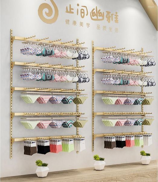 Cabides Lingerie Loja Ajustável Prateleira Display Stand Aço Inoxidável Sutiã Calcinha Meias Rack Gancho de Parede Roupa Interior