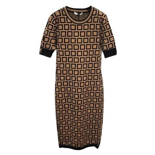 Vestidos para mulher elegante designer de moda estilo vestidos de rua feminino clássico carta padrão vestido de malha primavera verão mulher senhora roupas