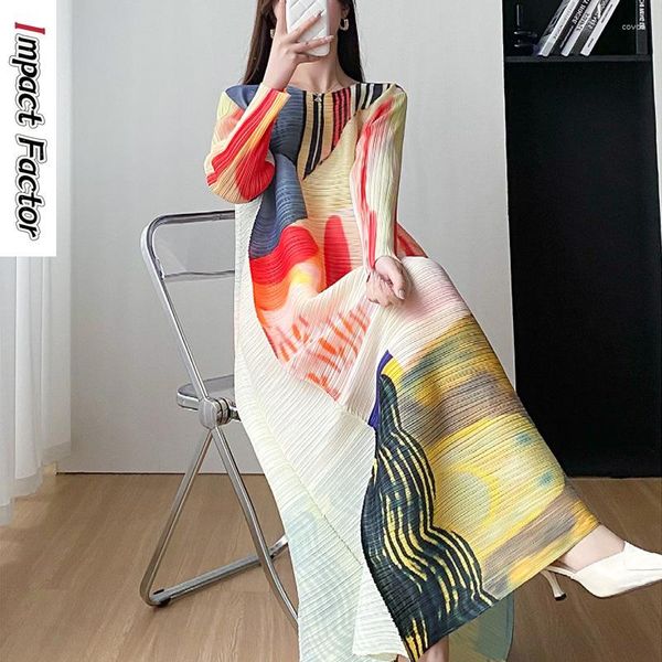 Lässige Kleider Miyake High-End-Eleganzkleid 2023 Frühling Lockerer, entspannter, plissierter Modedruck, um Alter und schlankes Gewicht zu reduzieren
