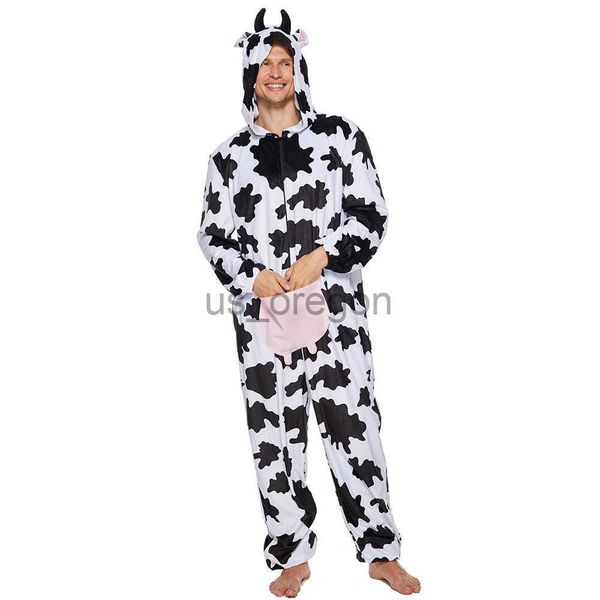 abbigliamento per la casa Eraspooky Mucche per adulti Pigiama Donna Tutine con cappuccio Uomo Completo per il corpo Indumenti da notte Animale Kigurumi Cosplay Carnevale Costume di Natale x0902