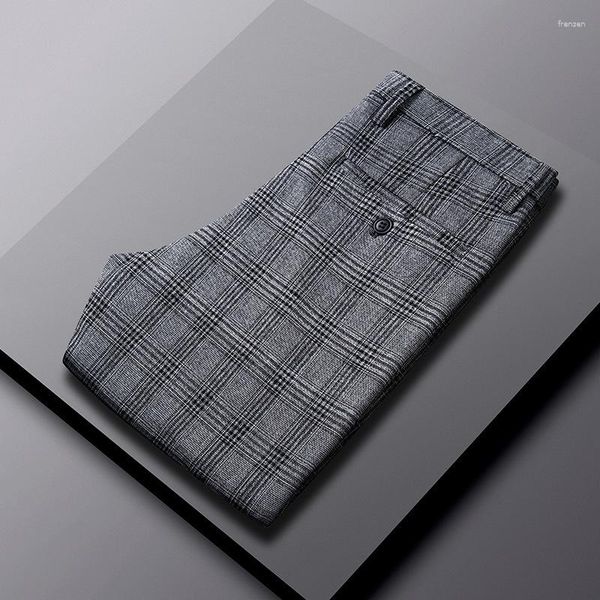 Ternos masculinos clássicos xadrez calças masculinas coreia roupas moda casual negócios formal vestido calças para magro verificado 2024 verão