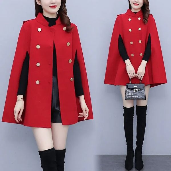 QNPQYX Новая осенне-зимняя накидка, темпераментное пальто, женское свободное двубортное плащ средней длины, модное шерстяное пальто, женское пальто Tide