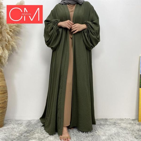 Roupas étnicas Muçulmano Elegante Rugas Crepe Plain Abaya com Bolso Elástico Cuff Simples Modern Wear Vestido Islâmico Open Robe